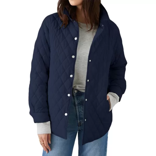 CHARTOU Women's Fall Winter Puffer Diamond-Quilted Button Up Shacket Lightweight Jacket Coat Outwear