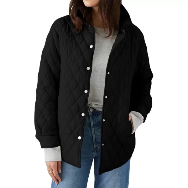 CHARTOU Women's Fall Winter Puffer Diamond-Quilted Button Up Shacket Lightweight Jacket Coat Outwear
