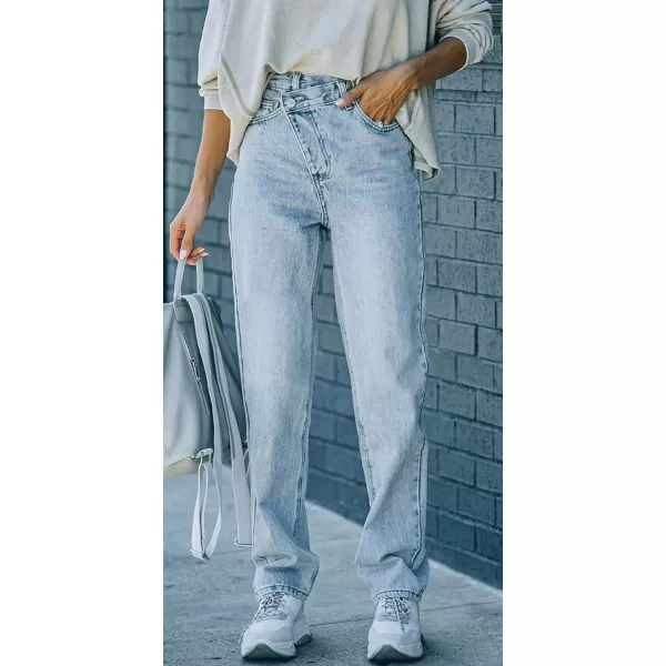 CHARTOU Women's Fashion Irregular Mid-Rise Destroyed Holes Straight Leg Denim Jeans Pants