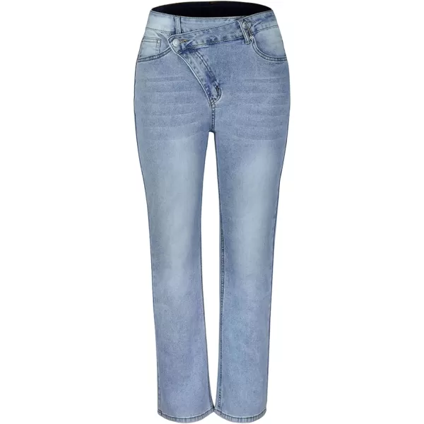 CHARTOU Women's Fashion Irregular Mid-Rise Destroyed Holes Straight Leg Denim Jeans Pants