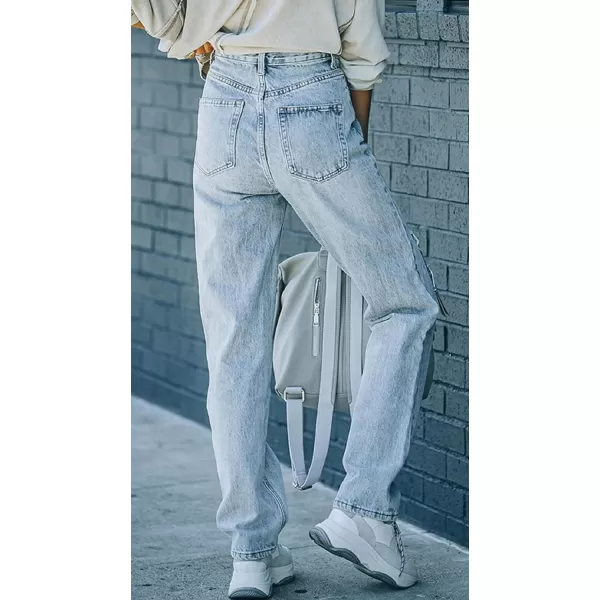 CHARTOU Women's Fashion Irregular Mid-Rise Destroyed Holes Straight Leg Denim Jeans Pants