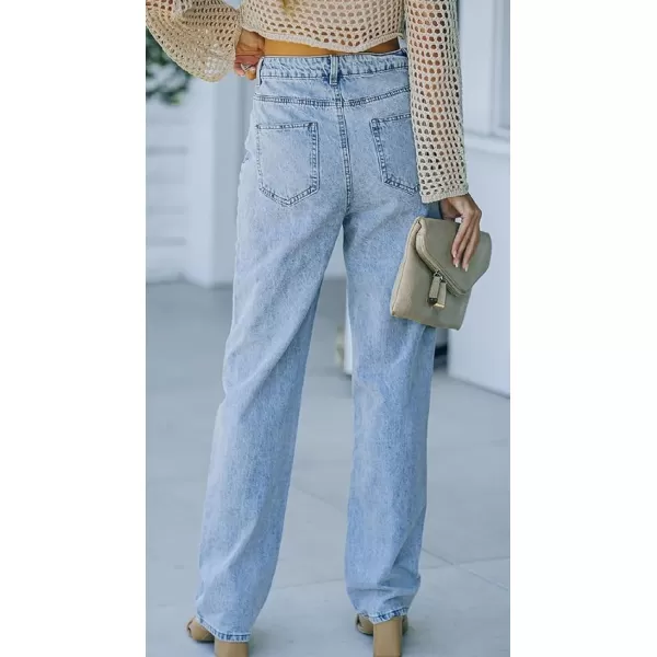 CHARTOU Women's Fashion Irregular Mid-Rise Destroyed Holes Straight Leg Denim Jeans Pants