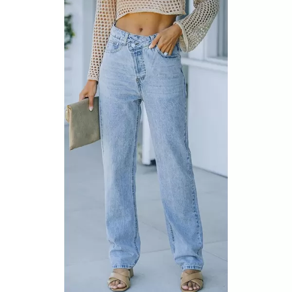 CHARTOU Women's Fashion Irregular Mid-Rise Destroyed Holes Straight Leg Denim Jeans Pants