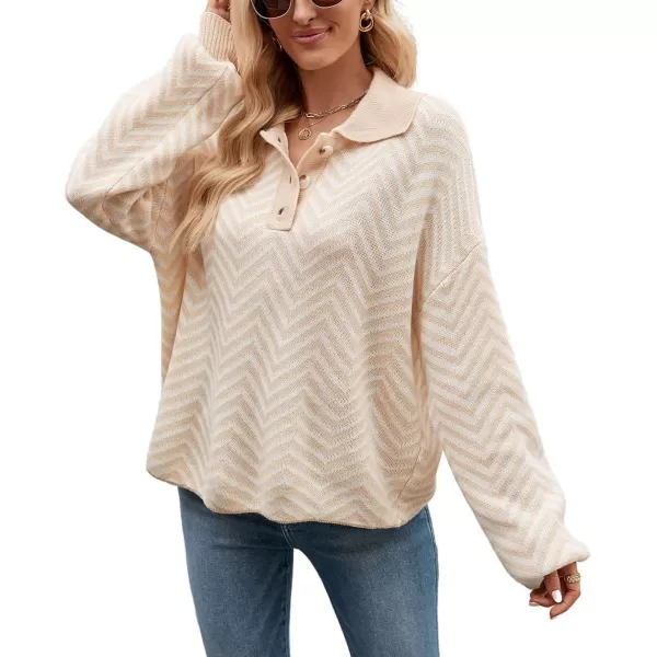 CHARTOU Women's Fashion Jumper Sweater Loose Fit Zigzag Long Sleeve Lapel Polo Collar Pullover