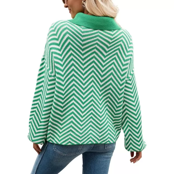 CHARTOU Women's Fashion Jumper Sweater Loose Fit Zigzag Long Sleeve Lapel Polo Collar Pullover