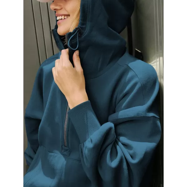CHARTOU Women's Half Zip Pullover Hoodie Casual Kangaroo Pocket Crop Sweatshirt Tops