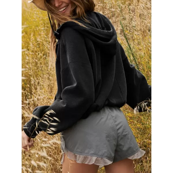 CHARTOU Women's Half Zip Pullover Hoodie Casual Kangaroo Pocket Crop Sweatshirt Tops