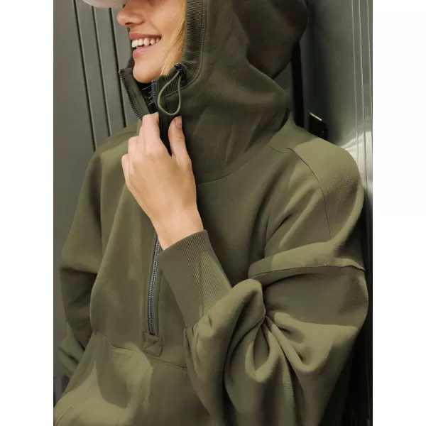 CHARTOU Women's Half Zip Pullover Hoodie Casual Kangaroo Pocket Crop Sweatshirt Tops