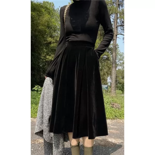 CHARTOU Women's High Waist Vintage Velvet Flared A-Line Winter Long Skirt