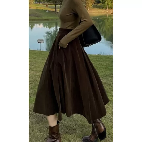 CHARTOU Women's High Waist Vintage Velvet Flared A-Line Winter Long Skirt