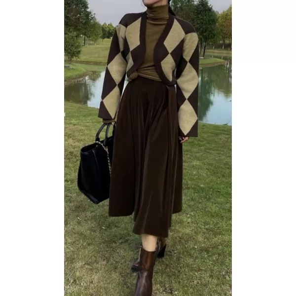 CHARTOU Women's High Waist Vintage Velvet Flared A-Line Winter Long Skirt