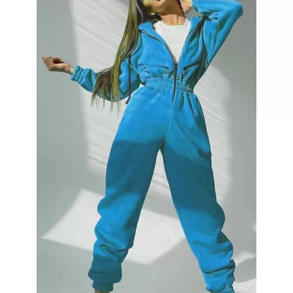 CHARTOU Women's Jumpsuits Casual Hooded Smocked High Waist Fleece Lined Jogger Pants One Piece Outfits