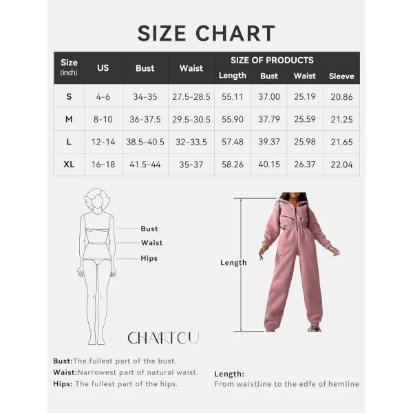 CHARTOU Women's Jumpsuits Casual Hooded Smocked High Waist Fleece Lined Jogger Pants One Piece Outfits