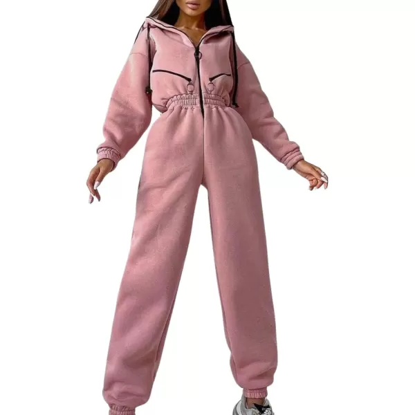 CHARTOU Women's Jumpsuits Casual Hooded Smocked High Waist Fleece Lined Jogger Pants One Piece Outfits