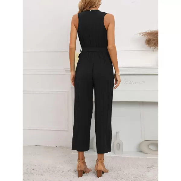 CHARTOU Women's Jumpsuits Sleeveless Ruffled V-Neck Pleated Wide Leg Pants Rompers Overalls