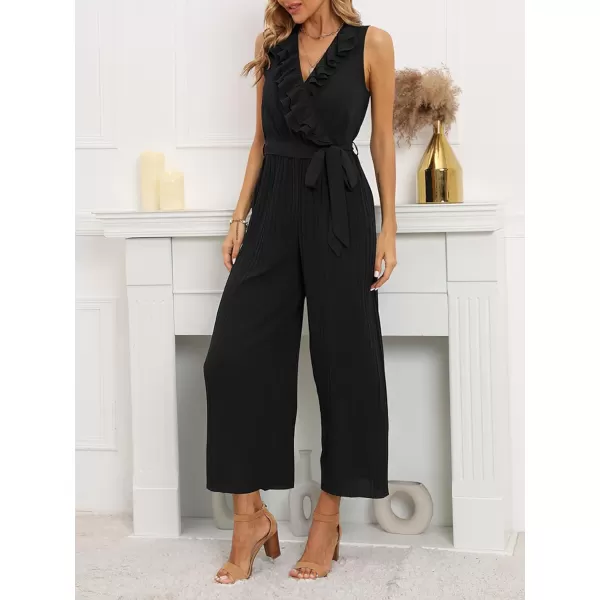 CHARTOU Women's Jumpsuits Sleeveless Ruffled V-Neck Pleated Wide Leg Pants Rompers Overalls