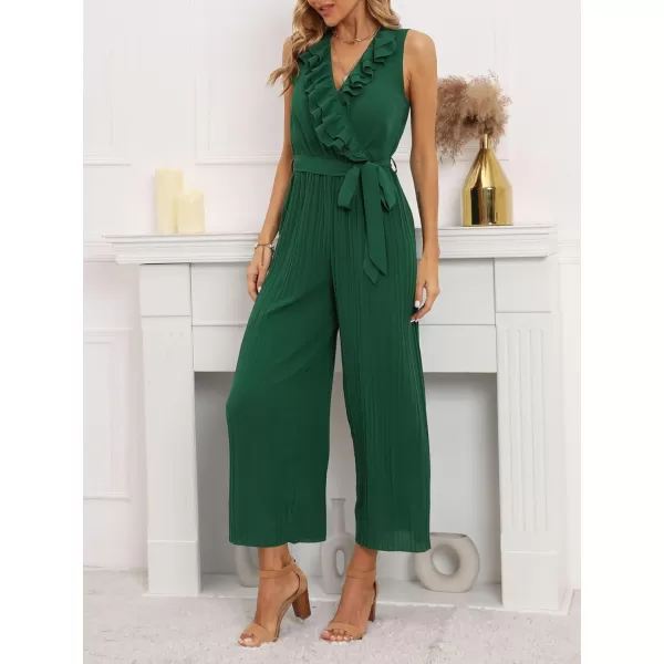 CHARTOU Women's Jumpsuits Sleeveless Ruffled V-Neck Pleated Wide Leg Pants Rompers Overalls