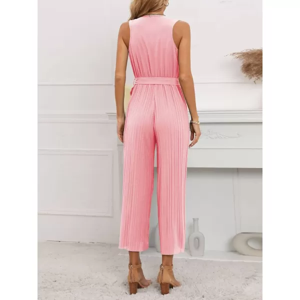 CHARTOU Women's Jumpsuits Sleeveless Ruffled V-Neck Pleated Wide Leg Pants Rompers Overalls