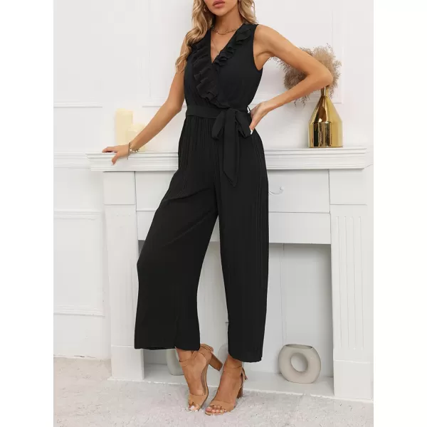 CHARTOU Women's Jumpsuits Sleeveless Ruffled V-Neck Pleated Wide Leg Pants Rompers Overalls
