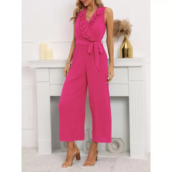 CHARTOU Women's Jumpsuits Sleeveless Ruffled V-Neck Pleated Wide Leg Pants Rompers Overalls