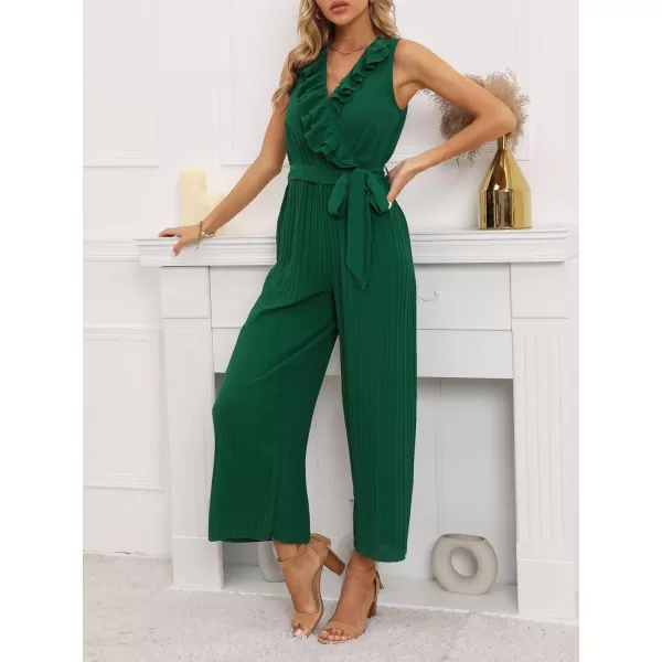 CHARTOU Women's Jumpsuits Sleeveless Ruffled V-Neck Pleated Wide Leg Pants Rompers Overalls