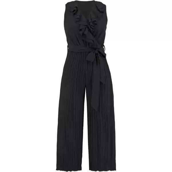 CHARTOU Women's Jumpsuits Sleeveless Ruffled V-Neck Pleated Wide Leg Pants Rompers Overalls