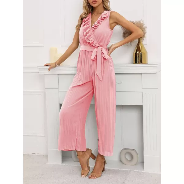 CHARTOU Women's Jumpsuits Sleeveless Ruffled V-Neck Pleated Wide Leg Pants Rompers Overalls
