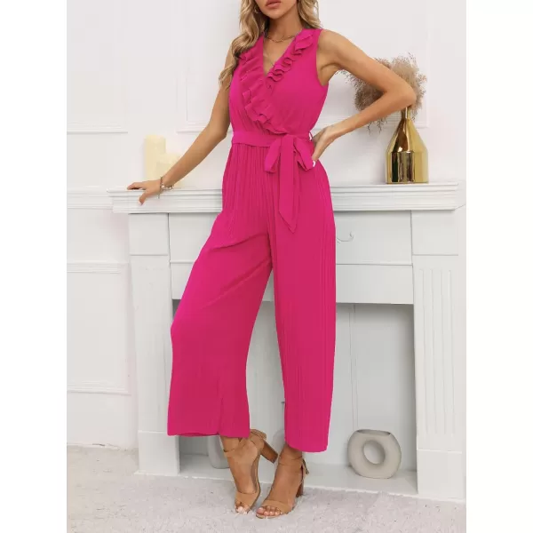 CHARTOU Women's Jumpsuits Sleeveless Ruffled V-Neck Pleated Wide Leg Pants Rompers Overalls