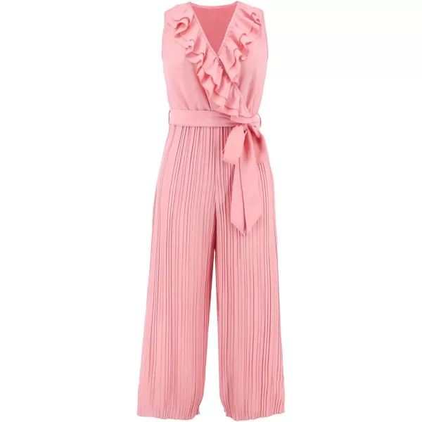 CHARTOU Women's Jumpsuits Sleeveless Ruffled V-Neck Pleated Wide Leg Pants Rompers Overalls