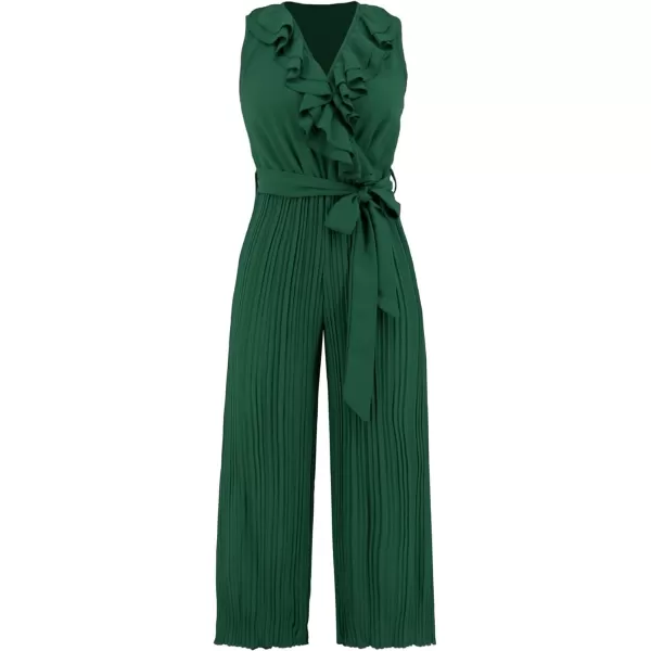CHARTOU Women's Jumpsuits Sleeveless Ruffled V-Neck Pleated Wide Leg Pants Rompers Overalls