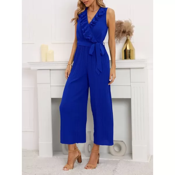 CHARTOU Women's Jumpsuits Sleeveless Ruffled V-Neck Pleated Wide Leg Pants Rompers Overalls