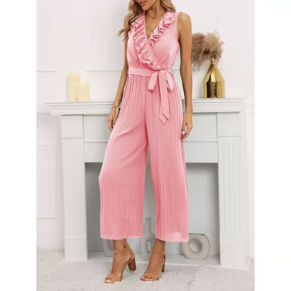 CHARTOU Women's Jumpsuits Sleeveless Ruffled V-Neck Pleated Wide Leg Pants Rompers Overalls