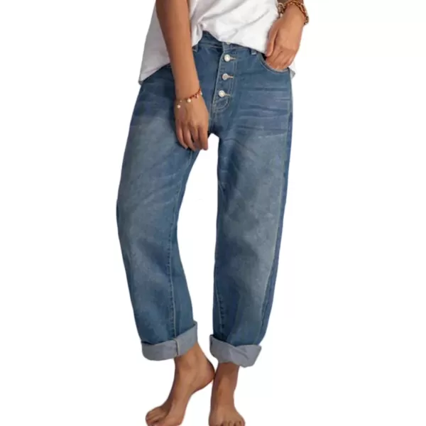 CHARTOU Women's Loose Button Roll Up Denim Jeans Pants Mid Waist Cat Print Baggy Cropped Pants