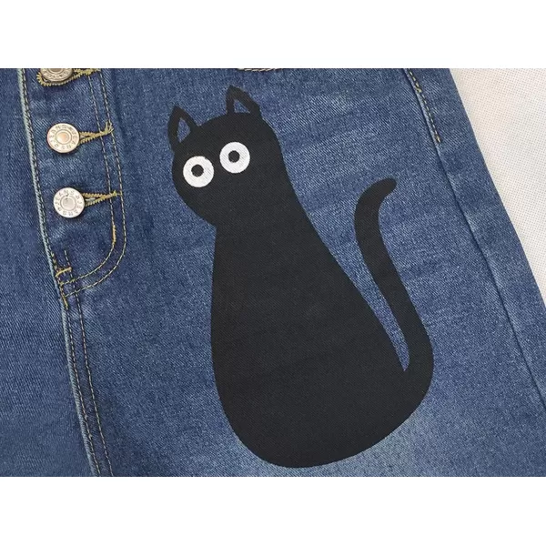 CHARTOU Women's Loose Button Roll Up Denim Jeans Pants Mid Waist Cat Print Baggy Cropped Pants