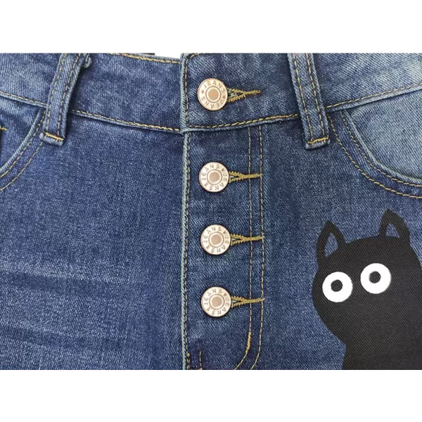CHARTOU Women's Loose Button Roll Up Denim Jeans Pants Mid Waist Cat Print Baggy Cropped Pants