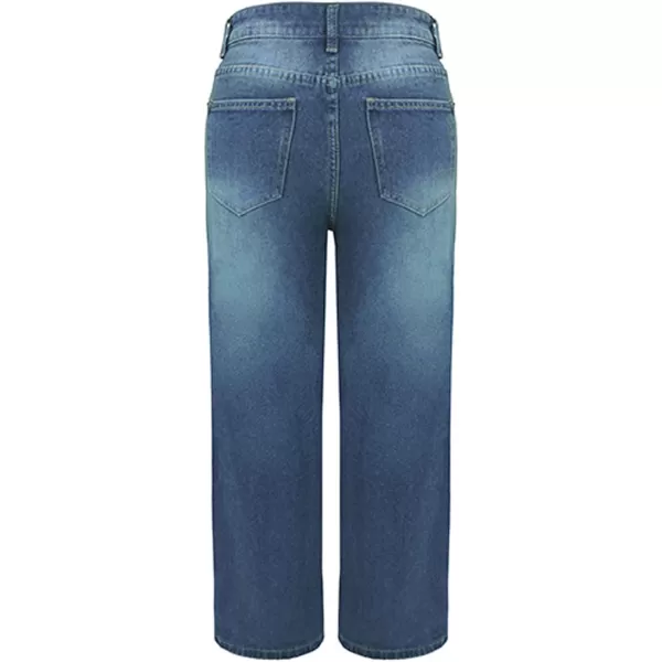 CHARTOU Women's Loose Button Roll Up Denim Jeans Pants Mid Waist Cat Print Baggy Cropped Pants