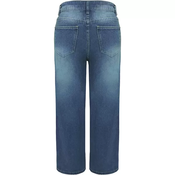CHARTOU Women's Loose Button Roll Up Denim Jeans Pants Mid Waist Cat Print Baggy Cropped Pants