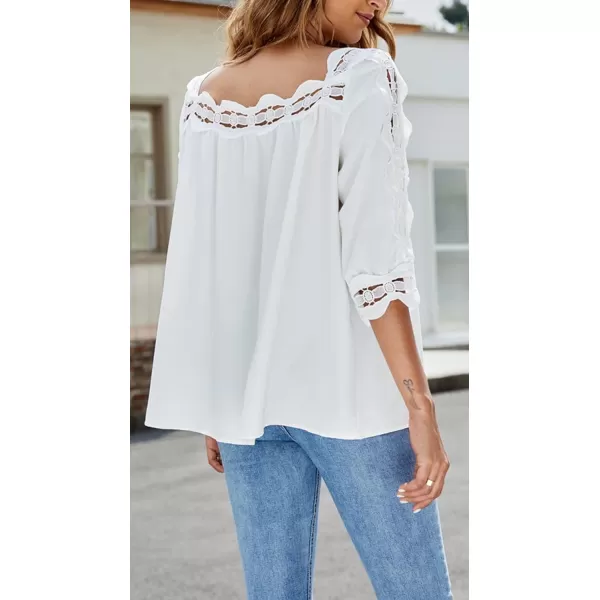 CHARTOU Women's Loose Lace Half Sleeve Ruffle Blouse Shirt Work Office Hollow Out Pullover Top