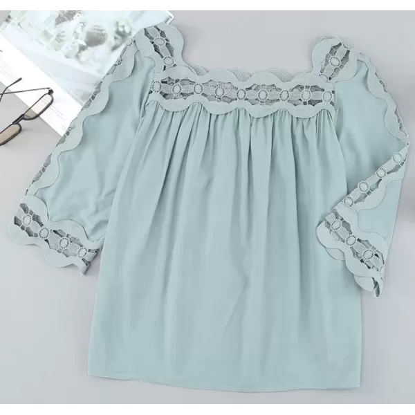 CHARTOU Women's Loose Lace Half Sleeve Ruffle Blouse Shirt Work Office Hollow Out Pullover Top
