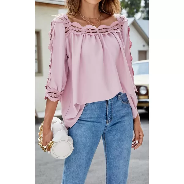 CHARTOU Women's Loose Lace Half Sleeve Ruffle Blouse Shirt Work Office Hollow Out Pullover Top