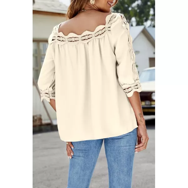 CHARTOU Women's Loose Lace Half Sleeve Ruffle Blouse Shirt Work Office Hollow Out Pullover Top