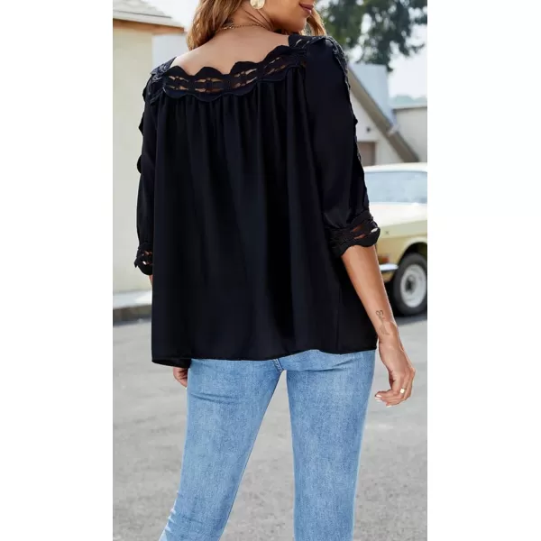 CHARTOU Women's Loose Lace Half Sleeve Ruffle Blouse Shirt Work Office Hollow Out Pullover Top