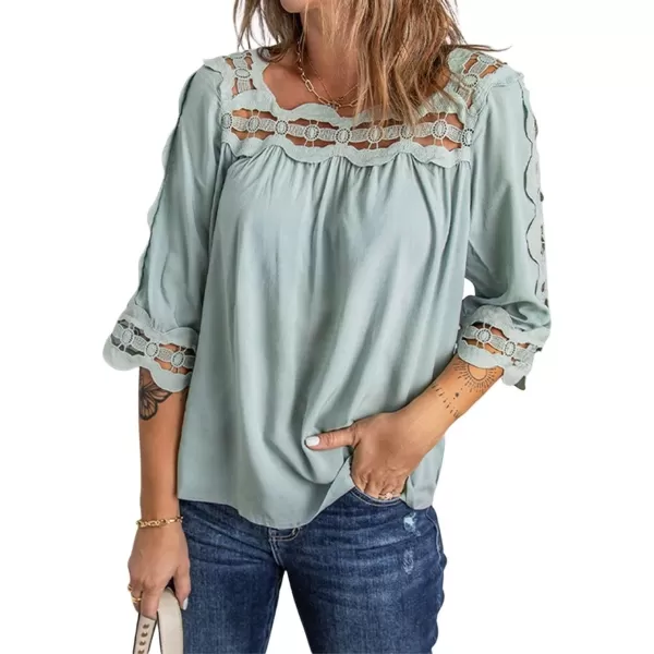 CHARTOU Women's Loose Lace Half Sleeve Ruffle Blouse Shirt Work Office Hollow Out Pullover Top