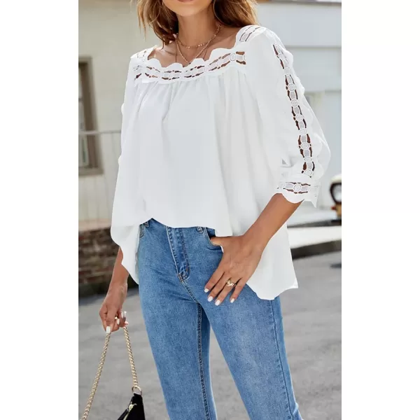 CHARTOU Women's Loose Lace Half Sleeve Ruffle Blouse Shirt Work Office Hollow Out Pullover Top