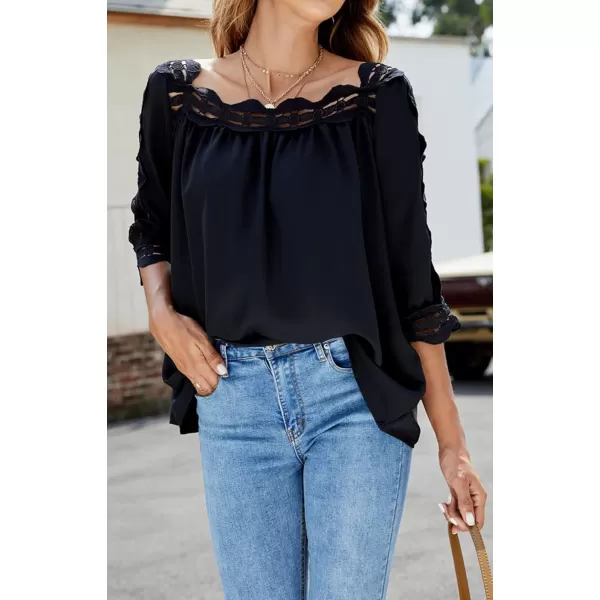 CHARTOU Women's Loose Lace Half Sleeve Ruffle Blouse Shirt Work Office Hollow Out Pullover Top
