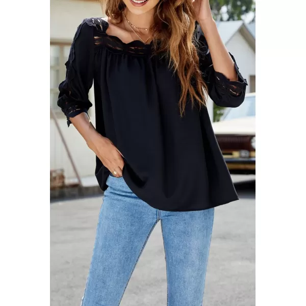 CHARTOU Women's Loose Lace Half Sleeve Ruffle Blouse Shirt Work Office Hollow Out Pullover Top