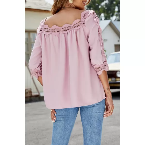 CHARTOU Women's Loose Lace Half Sleeve Ruffle Blouse Shirt Work Office Hollow Out Pullover Top