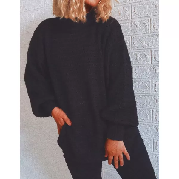 CHARTOU Women's Loose Mock Neck Side Slit Cable Knit Sweater Oversized Knitwear Pullover