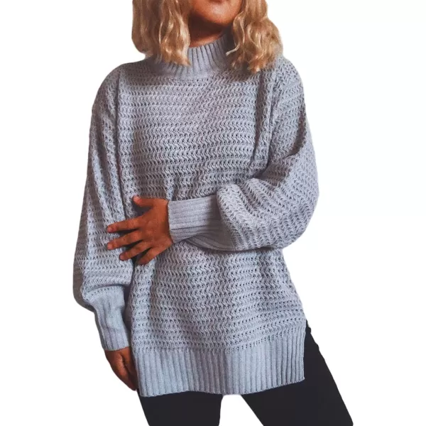 CHARTOU Women's Loose Mock Neck Side Slit Cable Knit Sweater Oversized Knitwear Pullover