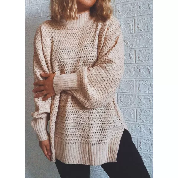 CHARTOU Women's Loose Mock Neck Side Slit Cable Knit Sweater Oversized Knitwear Pullover